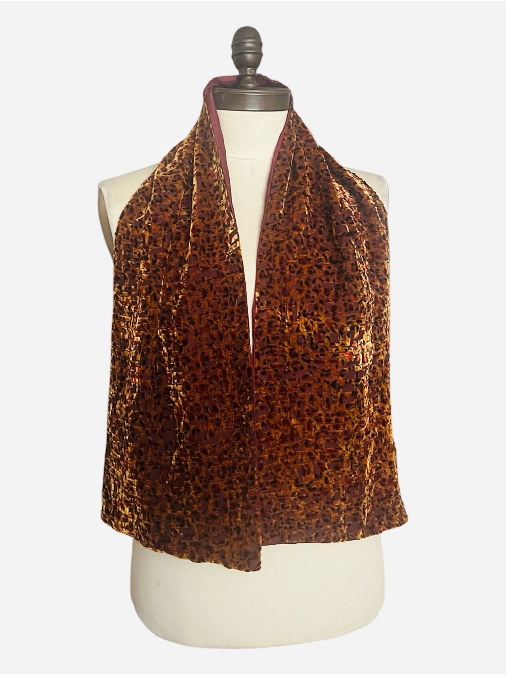 Adrienne Vittadini Boho Hipster Velvet Leopard Abstract Print VTG Scarf Autumn